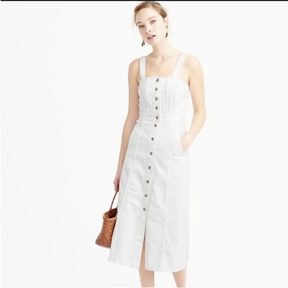 J. Crew White Sleeveless Square Neck Midi Sundress